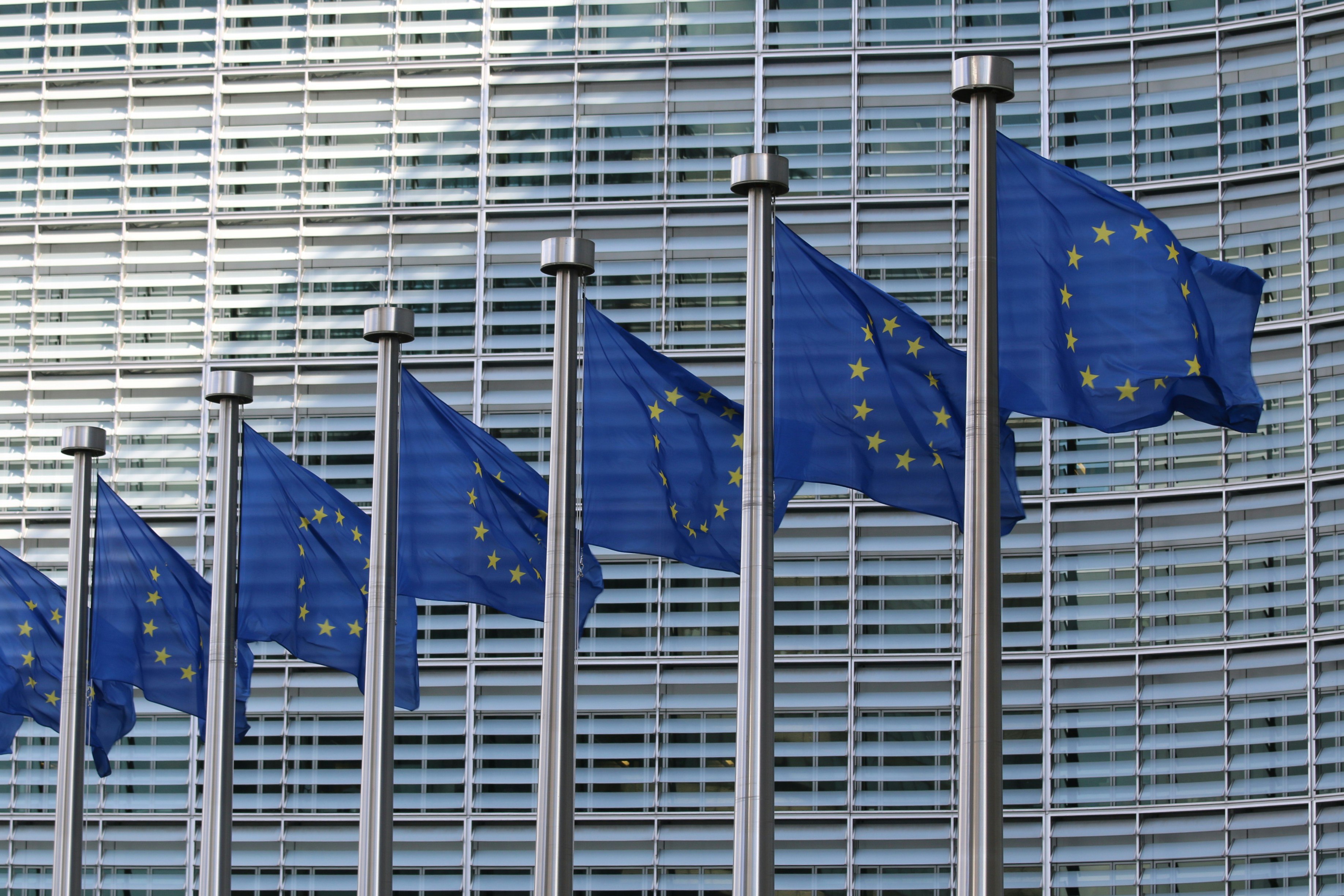 European flags lined up in the European district in Brussels