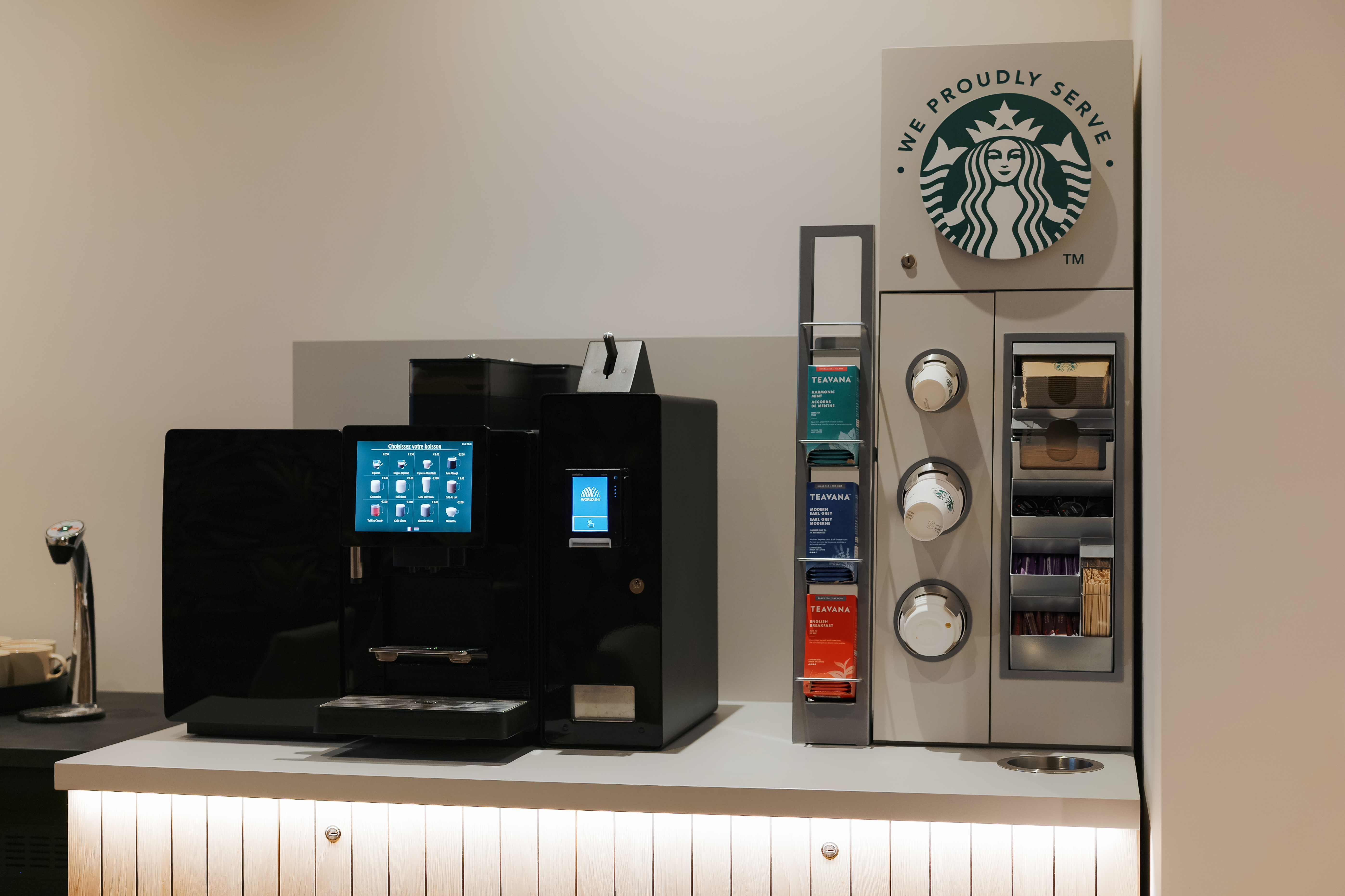 Starbucks lounge area at Whitlock16 aparthotel in Brussels